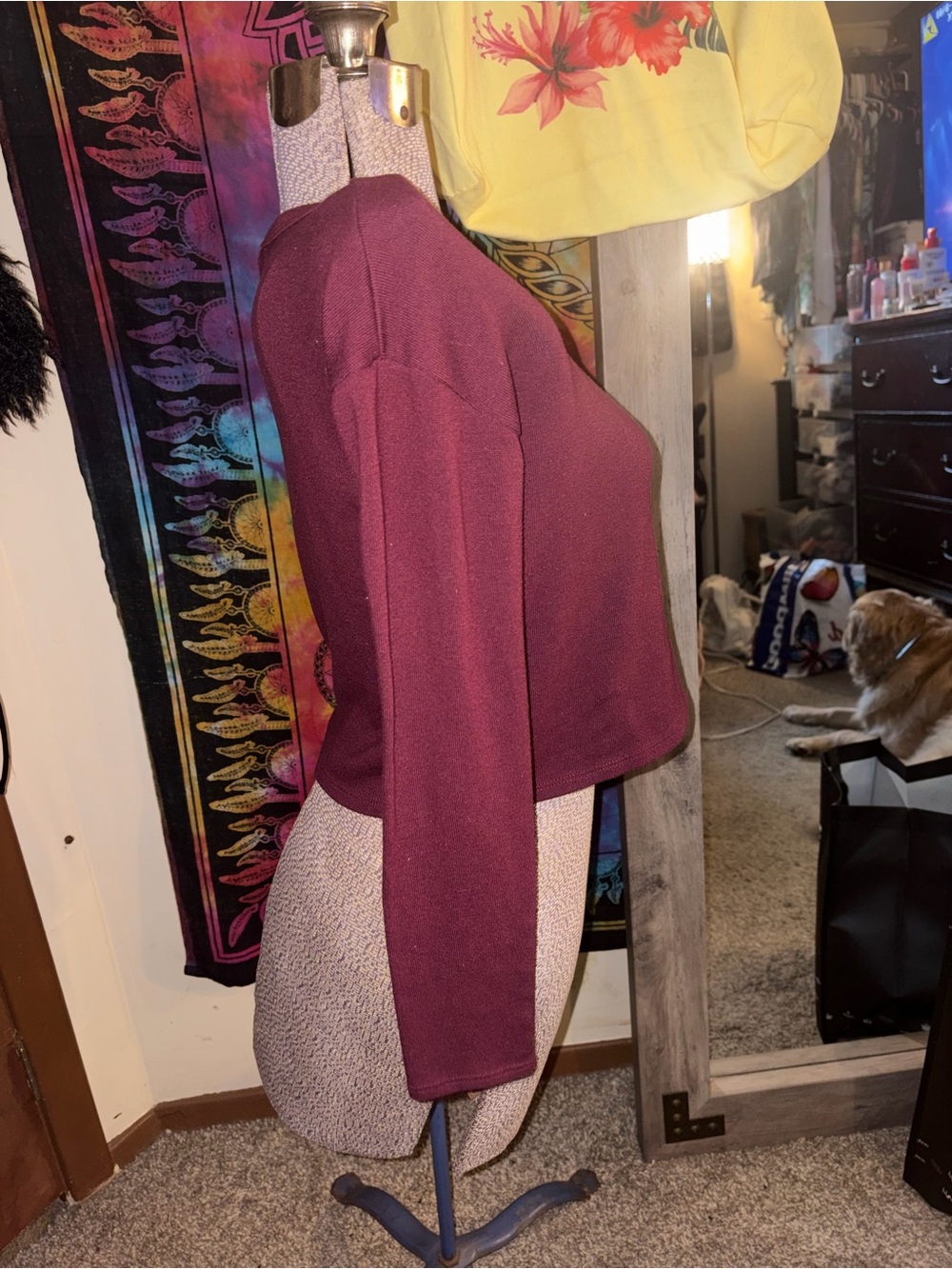 Brandy Melville Crewneck Long-Sleeve Top - Burgundy - Picture 2 of 4